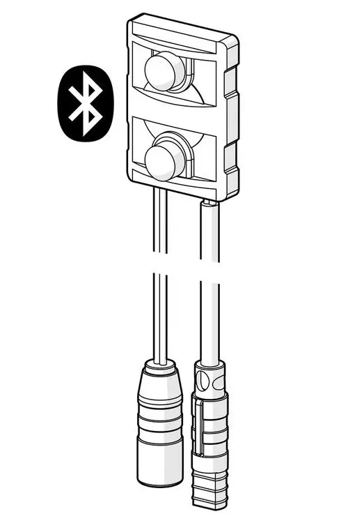 Bluetooth-fähiger Sensor von HANSA mit zwei Bedienelementen und Kabelanschlüssen, geeignet für eine Spannungsversorgung von 6/9/12 V.